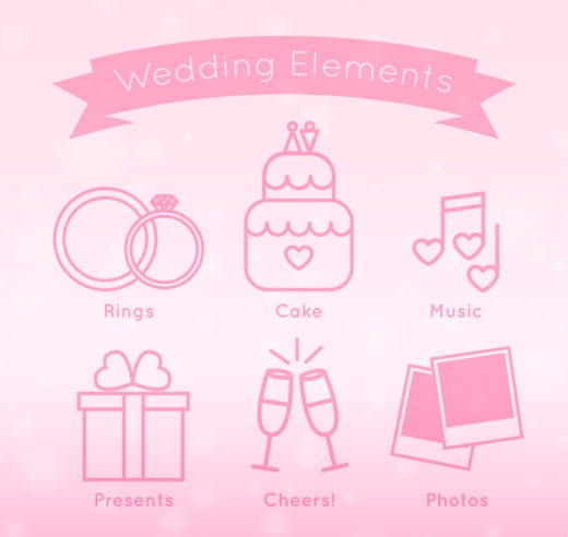 6款简洁粉色婚礼元素图标矢量素材16素材网精选