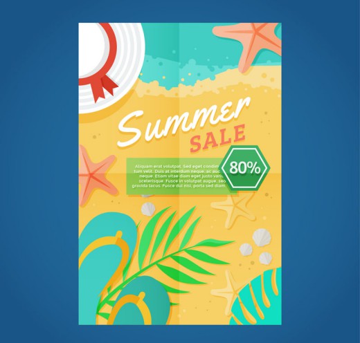 彩色夏季沙滩促销宣传单矢量素材素