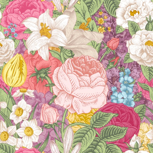 优雅复古手绘花卉背景矢量素材16图