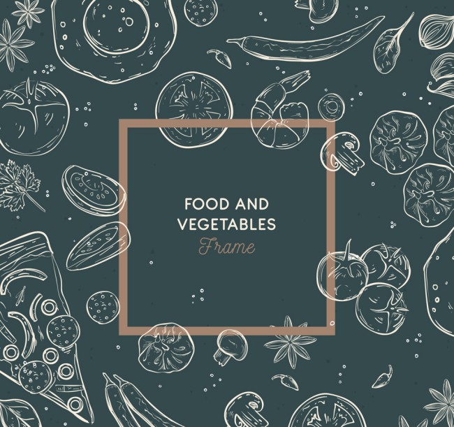 手绘快餐和蔬菜框架矢量素材16图库网精选