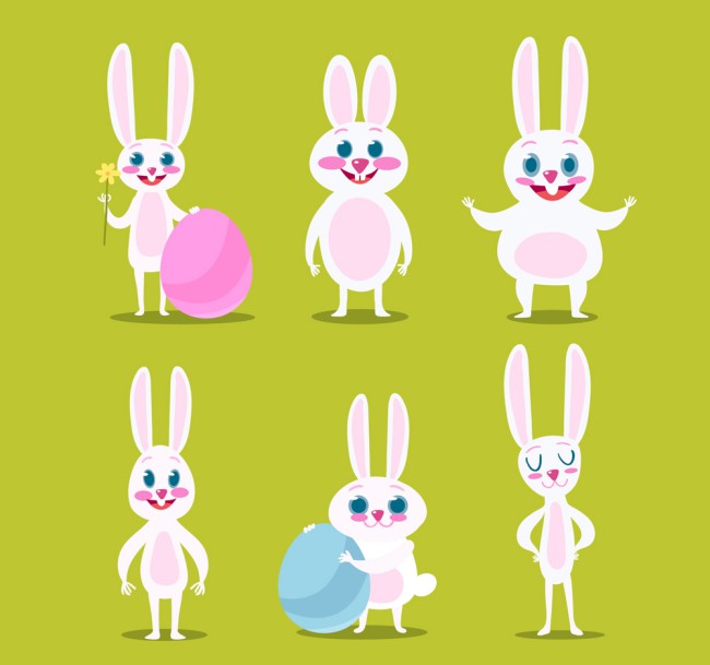 6款可爱白色复活节兔子矢量图普贤居素材网精选