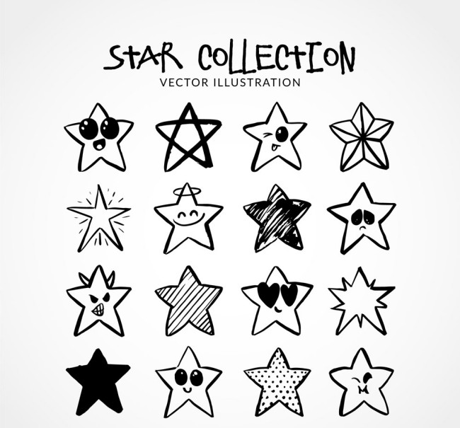 16款手绘星星设计矢量素材16图库网精选