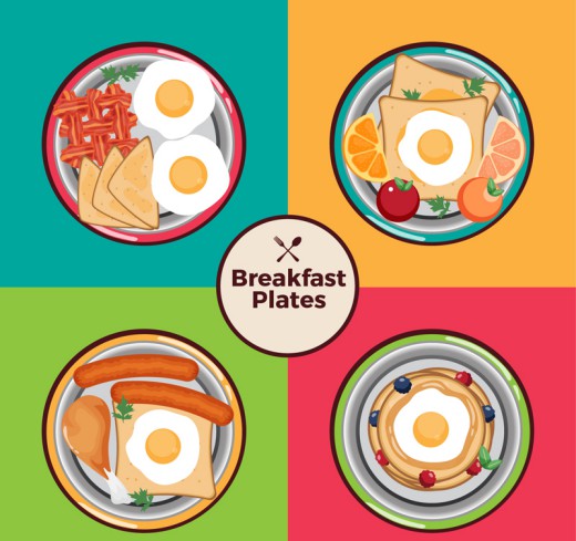 4款盛满食物的早餐盘矢量素材16设计网精选