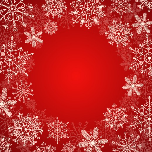 白色雪花框红底背景矢量素材素材天