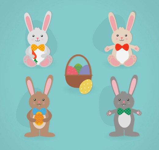 可爱兔子与彩蛋设计矢量图普贤居素材网精选