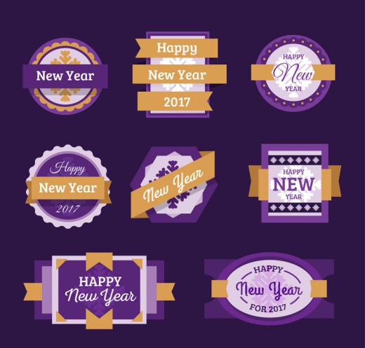8款紫色新年快乐标签矢量素材16图库网精选