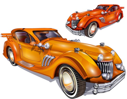 橘色复古轿车设计矢量素材16素材网