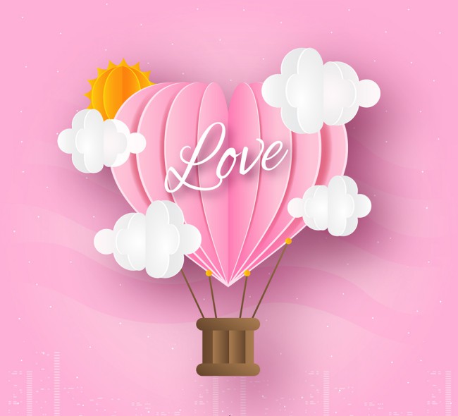粉色爱心热气球剪贴画矢量素材16设计网精选