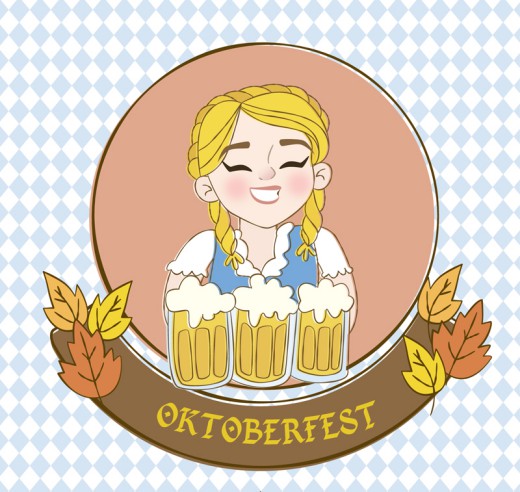 彩绘拿酒的啤酒节女孩矢量素材16设计网精选