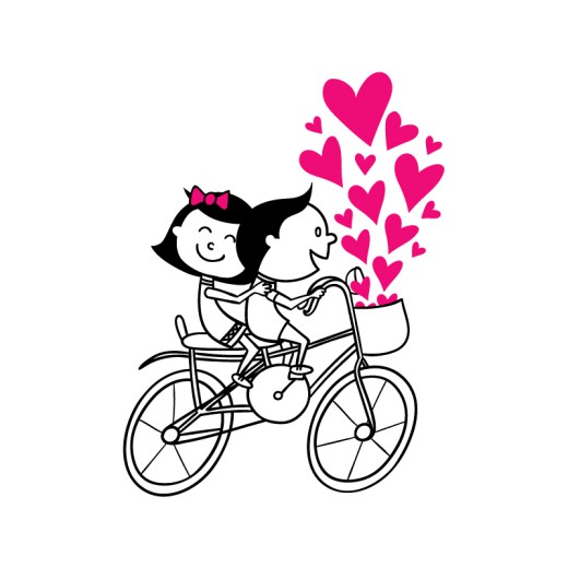 卡通骑自行车的情侣矢量素材素材中