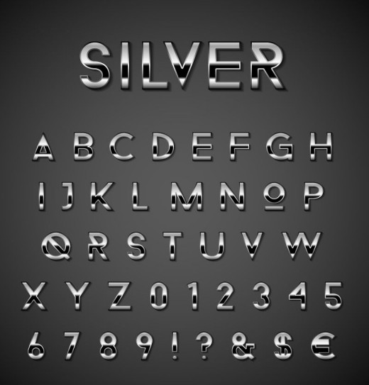 银色金属字母和数字设计矢量图16设