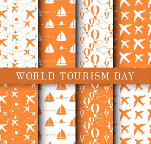 6款橙色世界旅游日无缝背景矢量图1