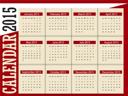 2015年简洁红色年历矢量素材16设计网精选