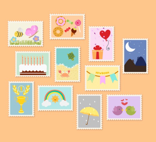 11款童趣邮票设计矢量素材普贤居素材网精选