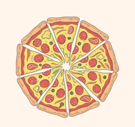 彩色香肠披萨俯视图矢量素材16素材网精选