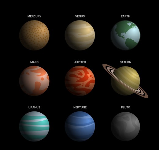 精美太阳系九大行星矢量图普贤居素材网精选