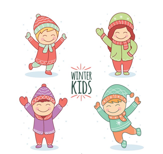 4款冬季招手笑脸儿童矢量素材16素材网精选