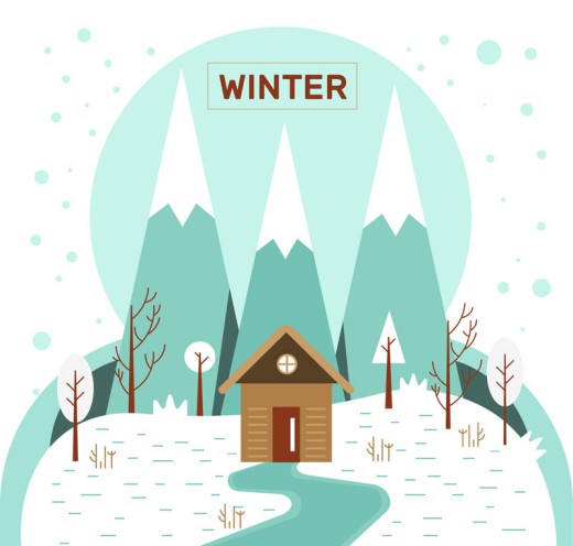 卡通冬季木屋风景矢量素材16素材网