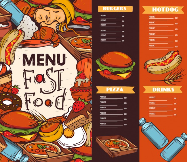 彩绘快餐菜单设计矢量素材16素材网精选