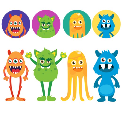 8款卡通怪物与头像设计矢量素材素