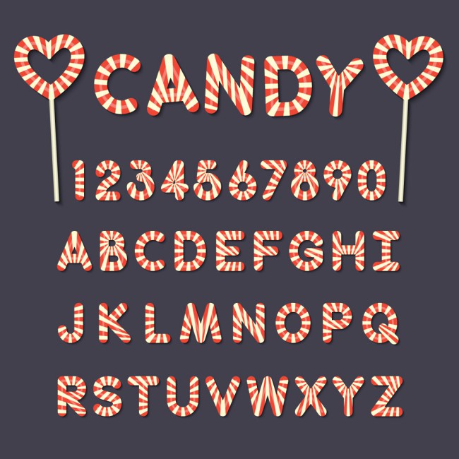 26个糖果大写字母和10个数字矢量图16设计网精选