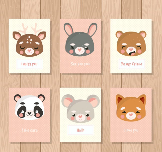 6款可爱动物头像语言卡片矢量图素材中国网精选