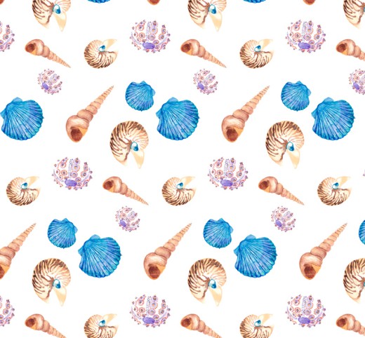 彩绘海螺和贝壳无缝背景矢量图16素材网精选