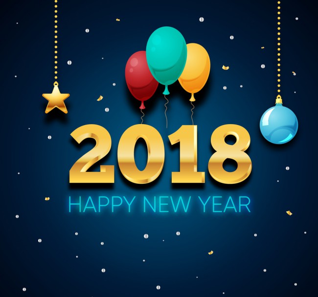 2018年彩色气球新年艺术字矢量图素