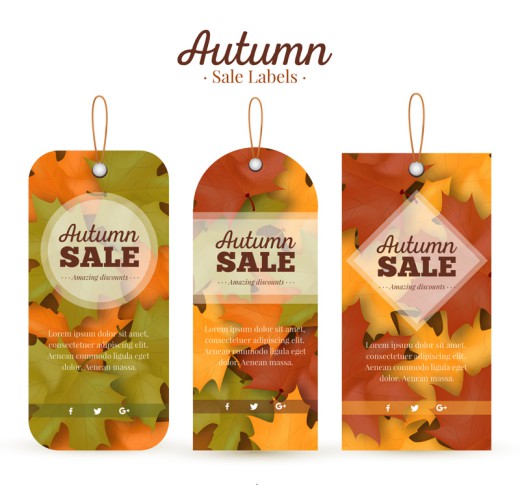 3款秋季树叶装饰吊牌矢量素材素材