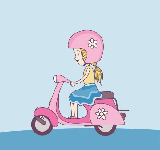 骑粉色电动车的女孩矢量图普贤居素材网精选