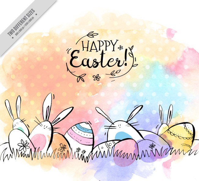 彩绘复活节兔子和彩蛋矢量素材16图库网精选