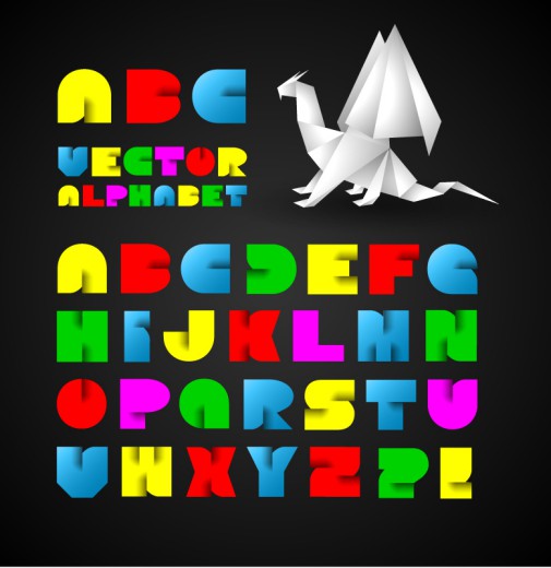 彩色折纸英文字母矢量素材16素材网