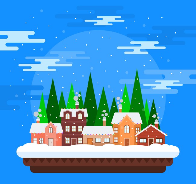 创意雪中的小城风景矢量素材16图库网精选
