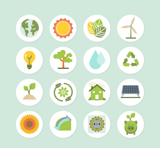 16款绿色生态环保图标矢量素材素材