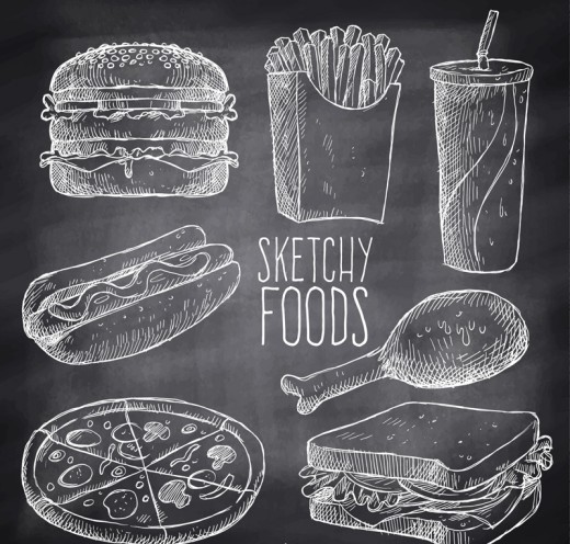 7款黑板墙手绘快餐食物矢量素材16图库网精选