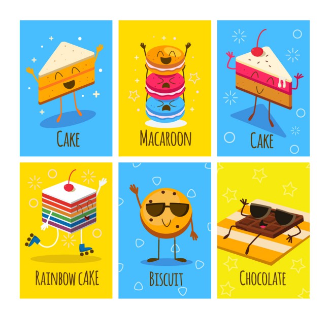 6款彩色甜品卡片设计矢量素材普贤居素材网精选