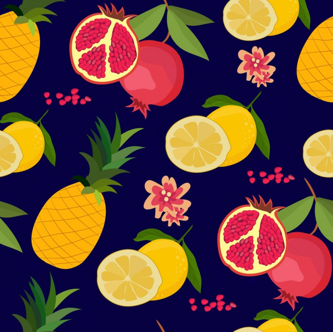 彩色热带水果无缝背景设计矢量素材16图库网精选