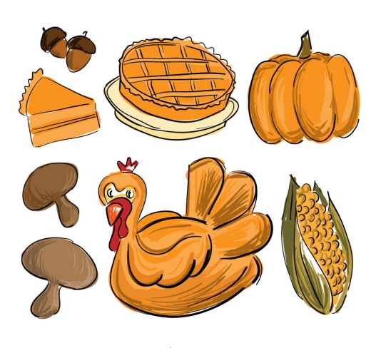 7款彩绘感恩节食物矢量素材素材天