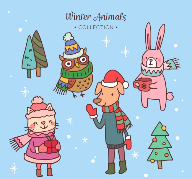 4款可爱冬装动物矢量素材16图库网精选