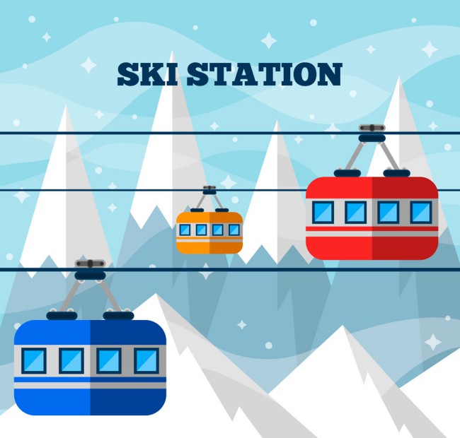 创意雪山滑雪缆车风景矢量素材16素