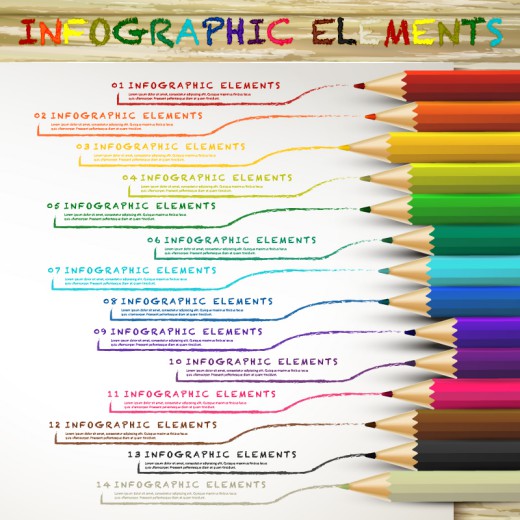 彩色铅笔与涂鸦商务信息图矢量素材