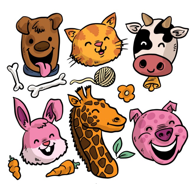 6款彩绘笑脸动物头像矢量素材16图库网精选