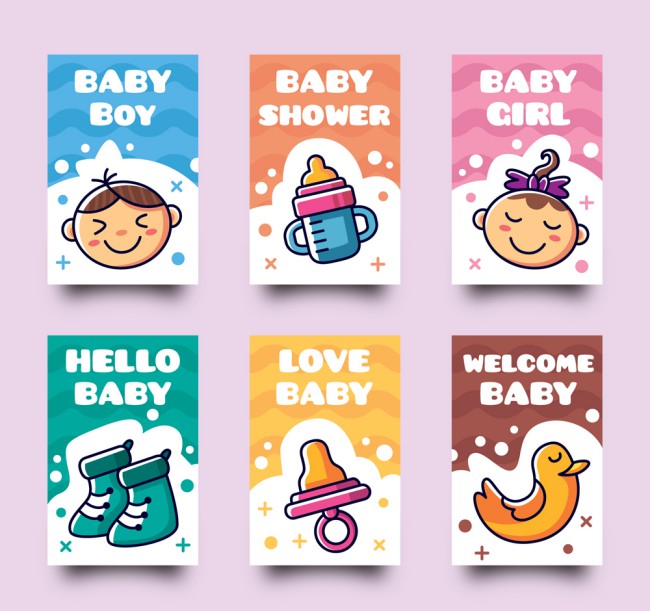 6款可爱迎婴派对卡片矢量素材普贤居素材网精选