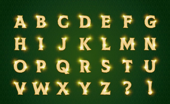 26个金色光泽英文字母和2个符号矢量图普贤居素材网精选