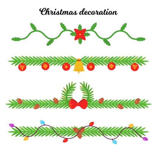 4款绿色圣诞松枝装饰物矢量素材素