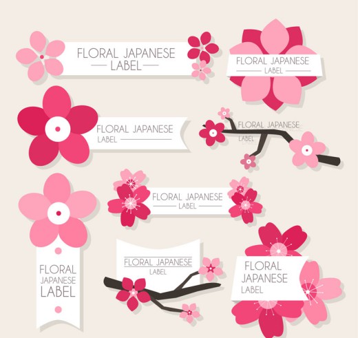 8款粉色日本樱花装饰标签矢量素材16素材网精选
