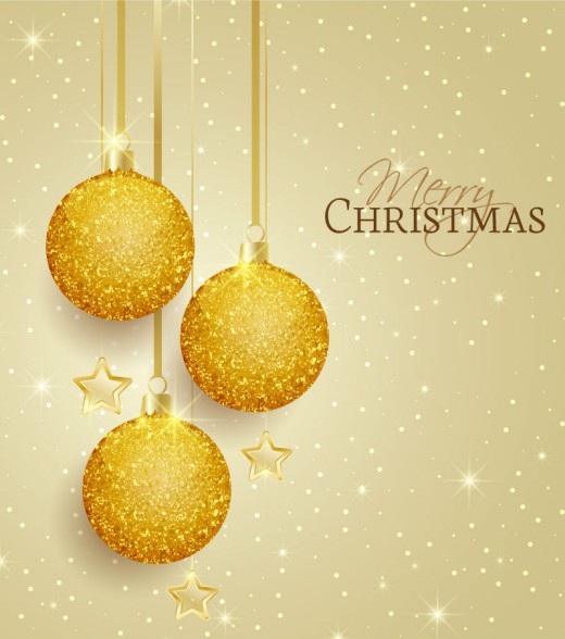 金色圣诞吊球和星星贺卡矢量素材16图库网精选