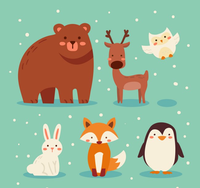 6款可爱雪中的动物矢量素材16图库网精选