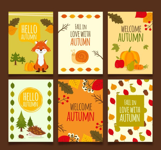 6款秋季动植物卡片矢量素材16素材网精选
