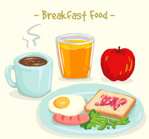 水彩绘美味早餐食物矢量素材16图库网精选